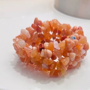 Peach/ orange Aventurine natural  Gemstone Chip Cuff 3 strand streach Bracelet